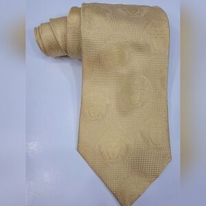 1990s Gianni Versace Couture Silk Tie Medusa Print Yellow Vintage Necktie RARE